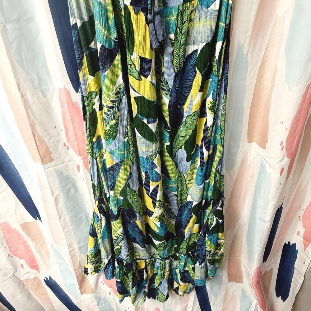 Aerie Paradise Palm Green Blue Halter Cutout Maxi Dress Size Large - Picture 6 of 14